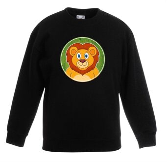 Bellatio Decorations Kinder sweater zwart met vrolijke leeuw print - leeuwen trui 12-13 jaar (152/164)