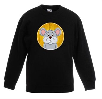 Bellatio Decorations Kinder sweater zwart met vrolijke muis print - muizen trui 12-13 jaar (152/164)