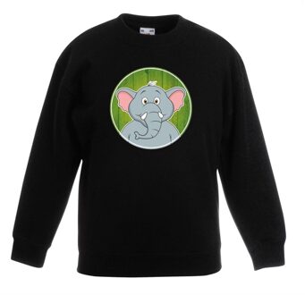 Bellatio Decorations Kinder sweater zwart met vrolijke olifant print - olifanten trui 12-13 jaar (152/164)