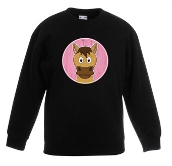 Bellatio Decorations Kinder sweater zwart met vrolijke paard print - paarden trui 12-13 jaar (152/164)