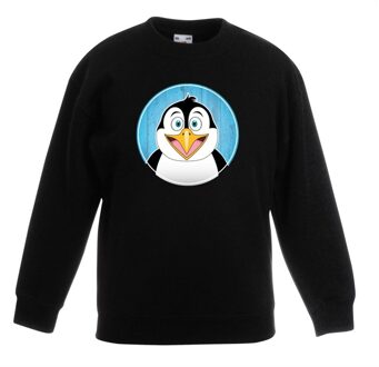 Bellatio Decorations Kinder sweater zwart met vrolijke pinguin print - pinguins trui 12-13 jaar (152/164)