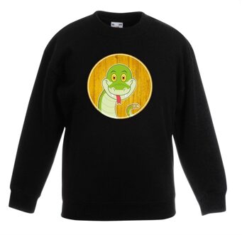 Bellatio Decorations Kinder sweater zwart met vrolijke slang print - slangen trui 12-13 jaar (152/164)