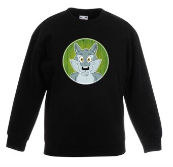 Bellatio Decorations Kinder sweater zwart met vrolijke wolf print - wolven trui 12-13 jaar (152/164)