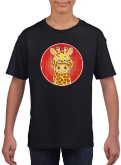 Bellatio Decorations Kinder t-shirt zwart met vrolijke giraffe print - giraffen shirt L (146-152)