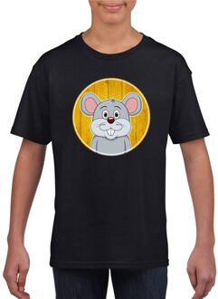 Bellatio Decorations Kinder t-shirt zwart met vrolijke muis print - muizen shirt L (146-152)