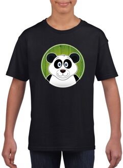 Bellatio Decorations Kinder t-shirt zwart met vrolijke panda print - panda beren shirt XS (110-116)