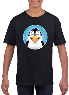 Bellatio Decorations Kinder t-shirt zwart met vrolijke pinguin print - pinguins shirt L (146-152)