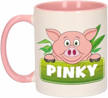 Bellatio Decorations Kinder varkens mok / beker Pinky roze / wit 300 ml