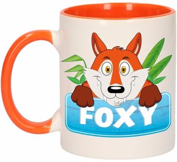 Bellatio Decorations Kinder vossen mok / beker Foxy oranje / wit 300 ml Multi