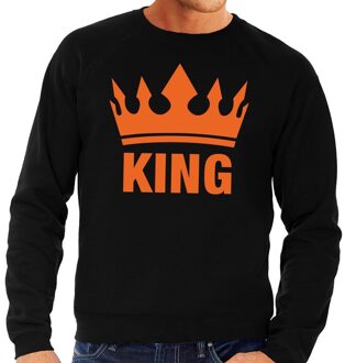 Bellatio Decorations King en oranje kroon sweater zwart voor heren - Koningsdag kleding 2XL