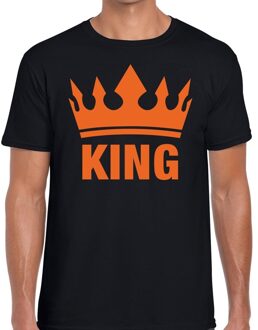 Bellatio Decorations King en oranje kroon t-shirt zwart voor heren - Koningsdag kleding 2XL