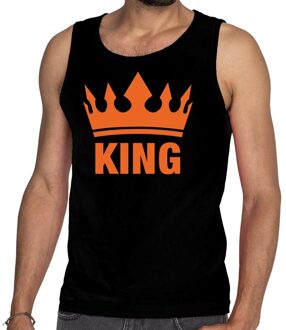 Bellatio Decorations King en oranje kroon tanktop / mouwloos shirt zwart voor heren - Koningsdag kleding 2XL