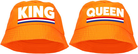 Bellatio Decorations King en Queen zonnehoedjes oranje voor Koningsdag / EK / WK