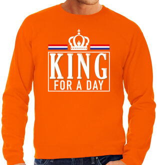 Bellatio Decorations King for a day sweater oranje met witte letters voor heren - Koningsdag truien 2XL - Feesttruien