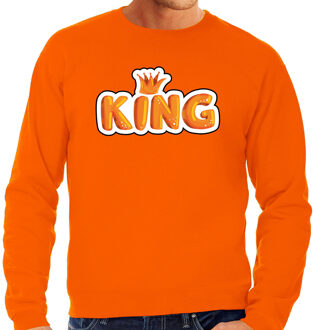 Bellatio Decorations King in cartoon letters sweater oranje voor heren - Koningsdag truien 2XL - Feesttruien