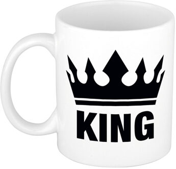 Bellatio Decorations King koffiemok - cadeau beker - wit - voor een koning - 300 ml - keramiek - witen bekers