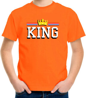 Bellatio Decorations King met kroon t-shirt oranje voor kinderen - EK/WK - Koningsdag shirts 110-116 (XS) - Feestshirts