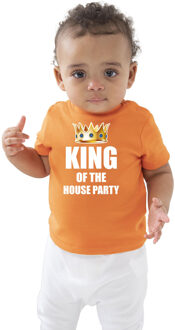 Bellatio Decorations King of the house party met kroon Koningsdag t-shirt oranje baby/peuter voor jongens