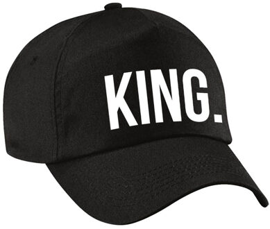 Bellatio Decorations King pet / cap zwart met witte letters voor heren - Verkleedhoofddeksels