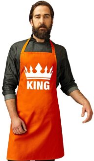 Bellatio Decorations King print BBQ schort - keukenschort - oranje - met kroon - voor heren