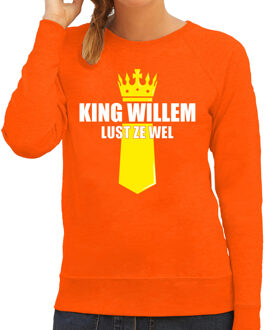 Bellatio Decorations King Willem lust ze wel met kroontje Koningsdag sweater / trui oranje voor dames 2XL