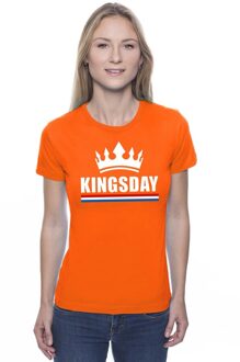 Bellatio Decorations Kingsday met een kroon shirt oranje dames L - Feestshirts