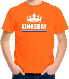 Bellatio Decorations Kingsday met een kroon shirt oranje kinderen L (146-152) - Feestshirts