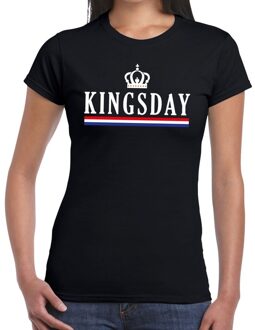 Bellatio Decorations Kingsday met Hollandse vlag en kroontje t-shirt zwart dames L - Feestshirts