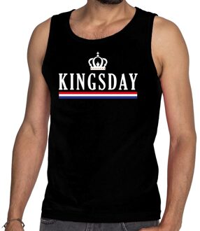 Bellatio Decorations Kingsday met vlag en kroon tanktop / mouwloos shirt zwart heren 2XL - Feestshirts