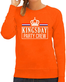 Bellatio Decorations Kingsday party crew sweater oranje met witte letters voor dames - Koningsdag truien 2XL - Feesttruien