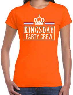 Bellatio Decorations Kingsday party crew t-shirt oranje met witte letters voor dames - Koningsdag shirts