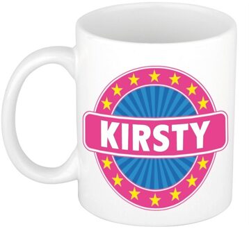 Bellatio Decorations Kirsty voornaam koffiemok - beker - wit/roze - 300 ml - Cadeau - Dames - Collega - Moederdag