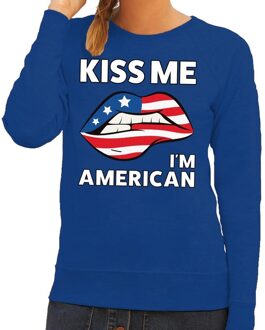 Bellatio Decorations Kiss me I am American sweater blauw dames XS