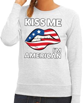 Bellatio Decorations Kiss me I am American sweater grijs dames 2XL