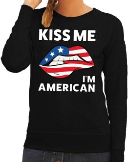 Bellatio Decorations Kiss me I am American sweater zwart dames 2XL