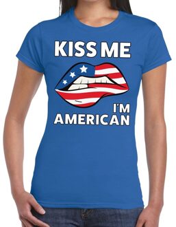 Bellatio Decorations Kiss me I am American t-shirt blauw dames