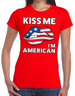 Bellatio Decorations Kiss me - I am American - t-shirt - rood - dames - USA - Amerika - korte mouwen