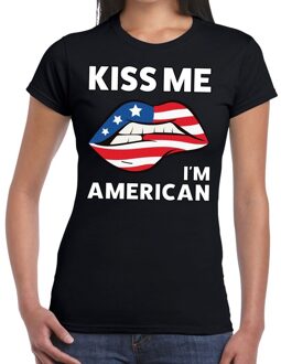 Bellatio Decorations Kiss me i am American t-shirt zwart dames