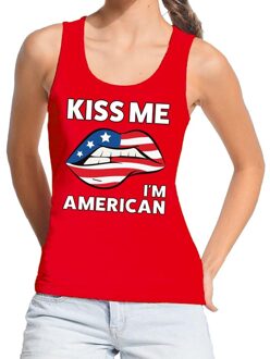 Bellatio Decorations Kiss me I am American tanktop / mouwloos shirt rood dames L