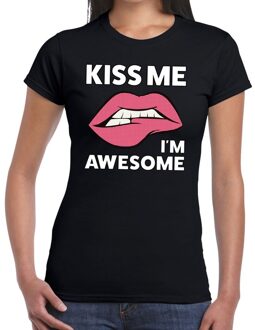 Bellatio Decorations Kiss me i am awesome t-shirt zwart dames 2XL