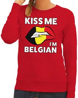 Bellatio Decorations Kiss me I am Belgian sweater rood dames L