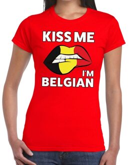 Bellatio Decorations Kiss me I am Belgian t-shirt rood dames