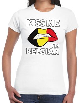 Bellatio Decorations Kiss me I am Belgian t-shirt wit dames XS