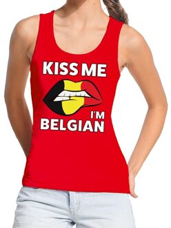 Bellatio Decorations Kiss me I am Belgian tanktop / mouwloos shirt rood dames