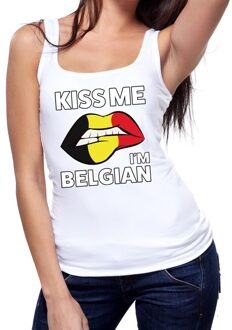 Bellatio Decorations Kiss me I am Belgian tanktop / mouwloos shirt wit dames XL