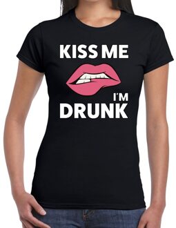 Bellatio Decorations Kiss me i am drunk t-shirt zwart dames 2XL