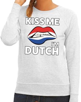 Bellatio Decorations Kiss me I am Dutch sweater grijs dames 2XL