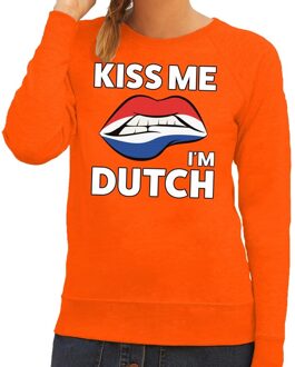 Bellatio Decorations Kiss me I am Dutch sweater oranje dames - feest trui dames - Oranje kleding M