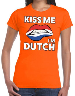 Bellatio Decorations Kiss me i am Dutch t-shirt oranje dames