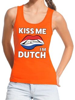 Bellatio Decorations Kiss me I am Dutch tanktop / mouwloos shirt oranje dames - feest shirts dames - Holland kleding L